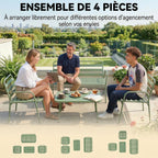 Solarias Salon de Jardin Extérieur en Acier 4 Pièces, Canapé 2 Places, 2 Fauteuils, Table Basse, à Lattes, 112x60x75cm, Vert