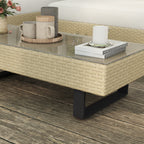 Solarias Salon de jardin d'angle 5 places design contemporain coussins déhoussables table basse acier époxy résine tressée b