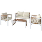 Solarias Ensemble de jardin 4 pièces en polyrattan, salon avec canapé 2 places, 2 fauteuils, table en verre, coussins amovib