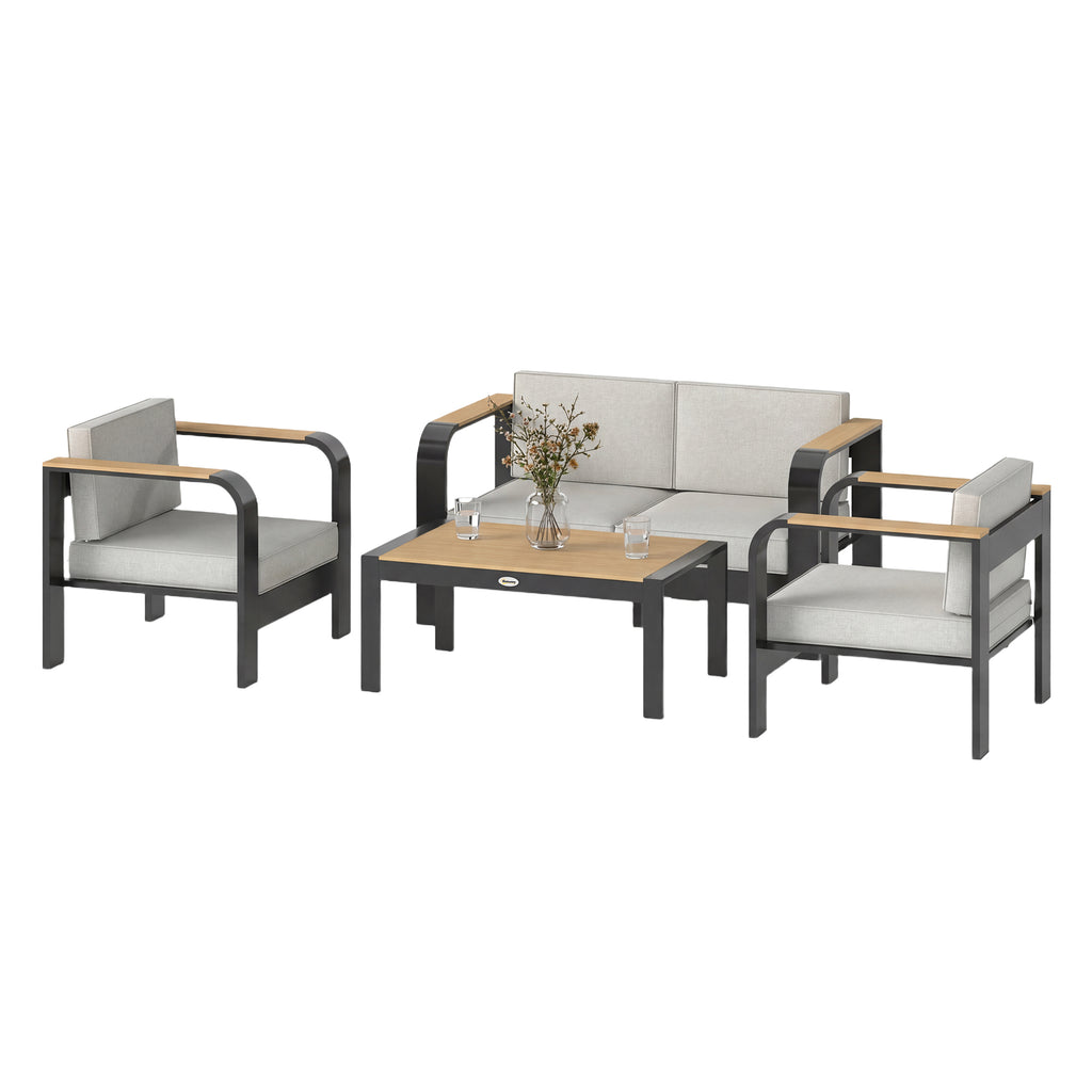 Solarias Ensemble de jardin en aluminium pour 4 personnes résistant à l'eau extra profond avec canapé 2 places et 2 fauteuil