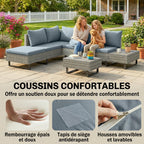 Solarias Salon de Jardin d'Angle en Résine Tressée 5 Places Modulable avec Méridienne Réglable avec Table en Composite Gris