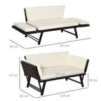 Solarias Canapé lit de jardin extensible 3 places grand confort 4 coussins écru inclus résine tressée imitation rotin chocol