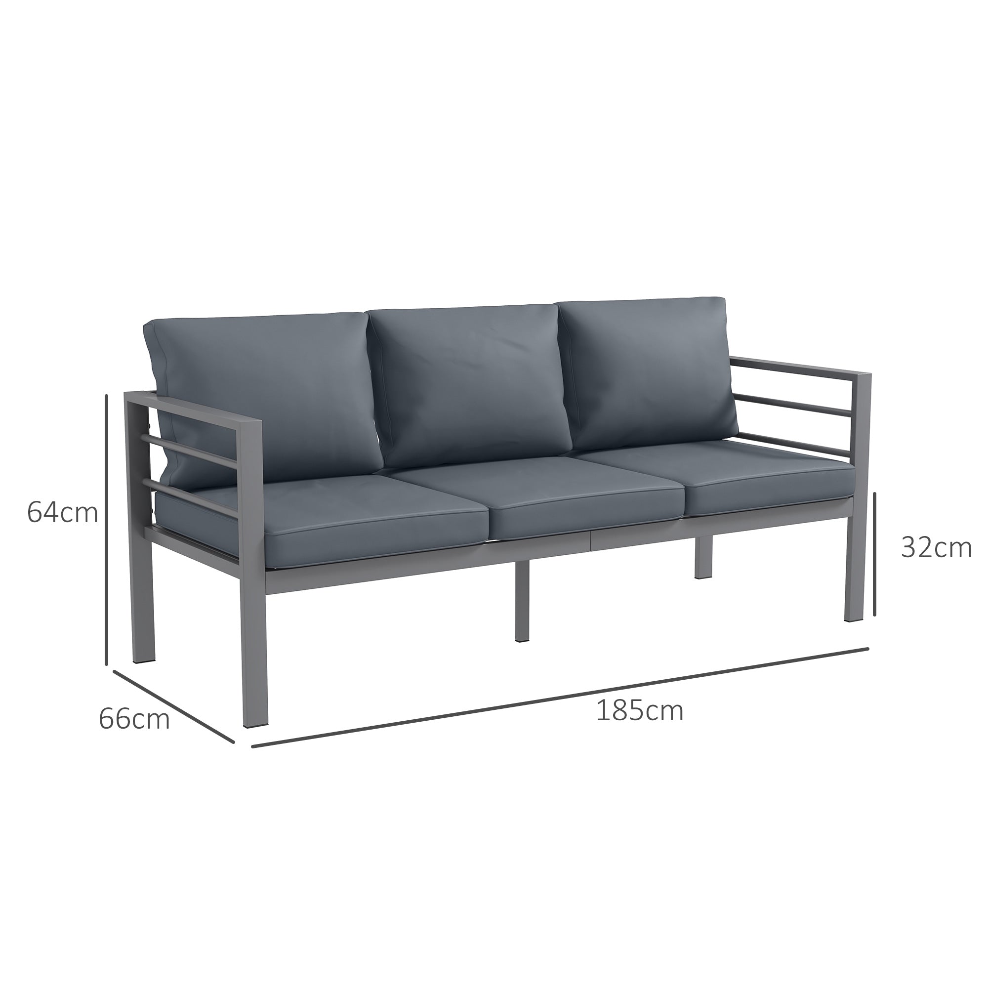 Solarias Canapé de jardin 3 places avec coussins d'assise et dossier - canapé extérieur en aluminium 185L x 66l x 64H cm