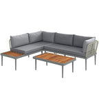 Solarias Salon de jardin extérieur 4 places modulable en bois d'acacia, canapé d'angle extérieur avec table basse et coussin