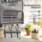 Solarias Canapé de jardin avec coussins et oreillers 2 places en résine tressée, canapé d'extérieur avec accoudoirs gris fon
