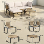 Solarias Ensemble lounge en Polyrattan 5 pièces avec 3 fauteuils, table en verre, repose-pieds, assise large & profonde, cou