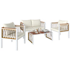 Solarias Ensemble de jardin 4 pièces en polyrattan, salon avec canapé 2 places, 2 fauteuils, table en verre, coussins amovib