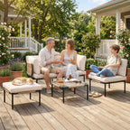 Solarias Ensemble lounge en Polyrattan 5 pièces avec 3 fauteuils, table en verre, repose-pieds, assise large & profonde, cou