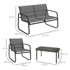 Solarias Salon de jardin 4 pièces avec 2 fauteuils 1 canapé 2 places d'extérieur et table basse plateau en verre trempé
