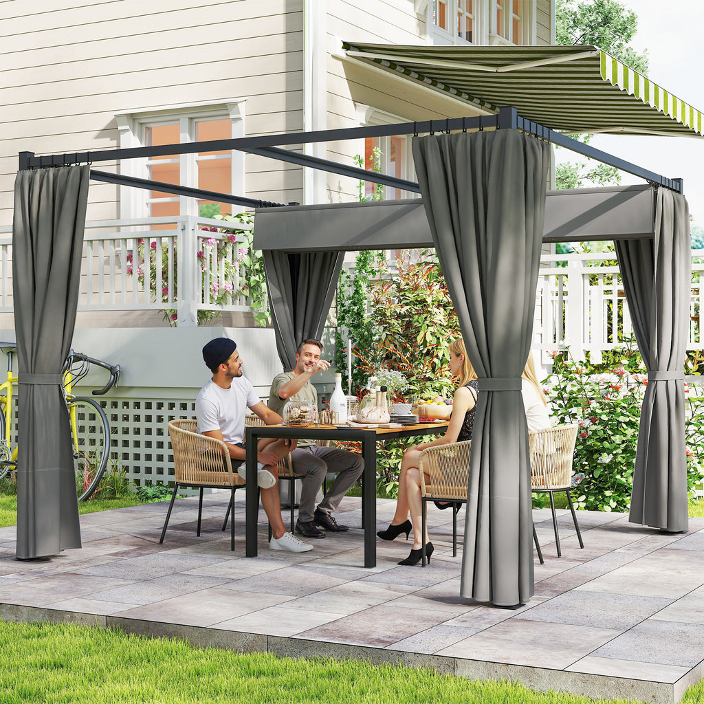 Solarias Pergola de Jardin avec Toit Rétractable et Rideaux, en Métal et Polyester, 300x300x227 cm, Gris clair