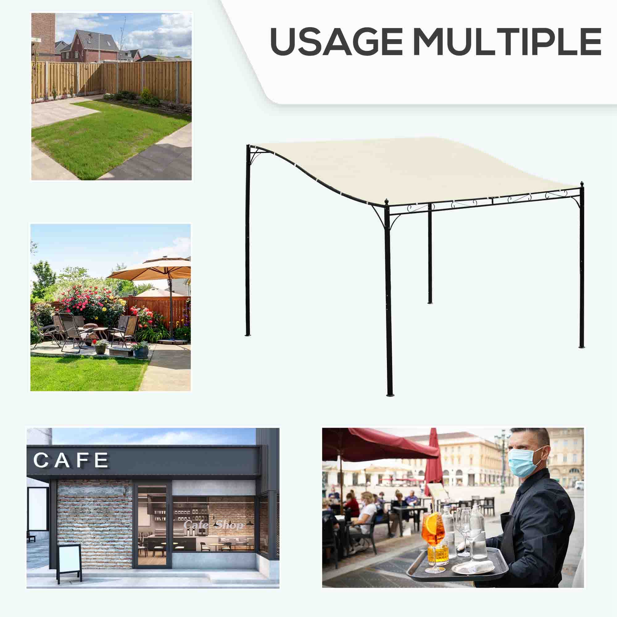 Solarias Pergola tonnelle de jardin auvent 3 x 3 m adossable métal gris polyester imperméabilisé anti-UV crème