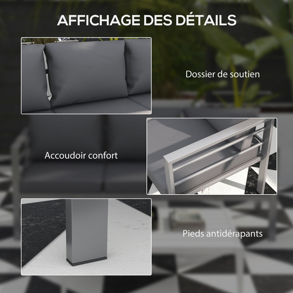 Solarias Canapé de jardin 3 places avec coussins d'assise et dossier - canapé extérieur en aluminium 185L x 66l x 64H cm