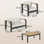 Solarias Ensemble de jardin en aluminium pour 4 personnes résistant à l'eau extra profond avec canapé 2 places et 2 fauteuil