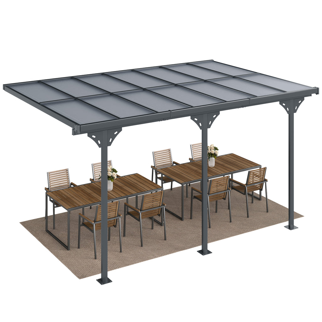 Solarias Pergola adossée aluminium 4,5 x 3 m avec toit en polycarbonate résistant UV, gouttière intégrée, tonnelle de jardin