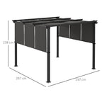Solarias Pergola avec 3 toiles coulissantes 3L x 3l m structure métal époxy anticorrosion toile polyester gris