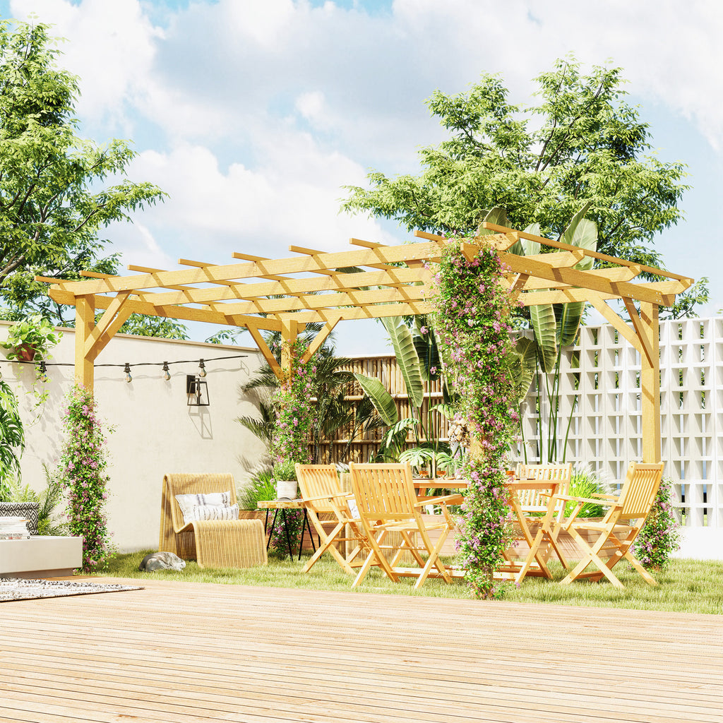 Solarias Pergola de jardin extérieur 3 x 4 m pergola en bois pour plantes grimpantes, bois naturel