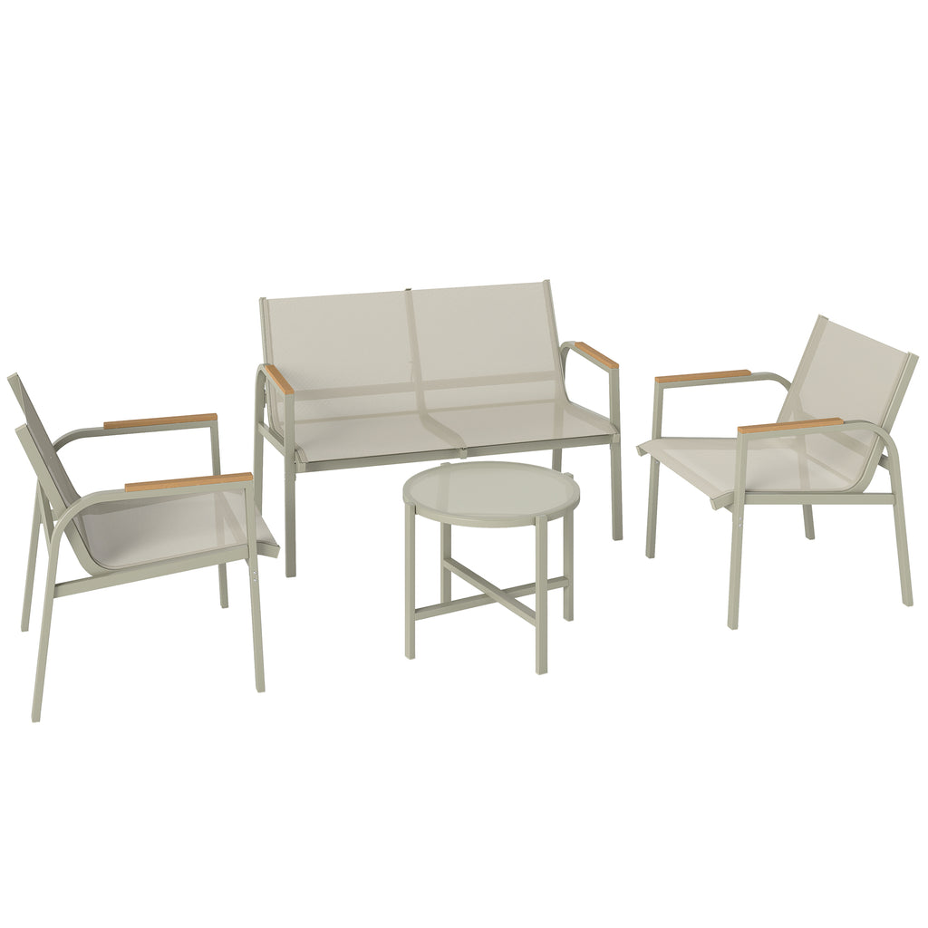 Solarias Salon de Jardin Ensemble de Terrasse avec Canapé 2 Places, 2 Fauteuils et Table Basse en Verre Trempé 4 Pièces Vert