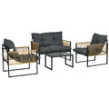 Solarias Ensemble salon de jardin 4 pièces canapé 2 places 2 fauteuils et 1 table basse plateau verre trempé 3 coussins - gr