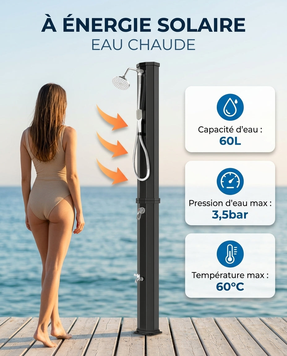 Solarias Douche Solaire 60L XXL – Familiale, Douchette à Main, Mitigeur — energie solaire stats