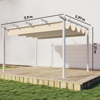 Solarias Pergola Tonnelle de Jardin Toit Rétractable avec Toile Coulissante Magnétique et Trous de Drainage 390x297x227cm Be