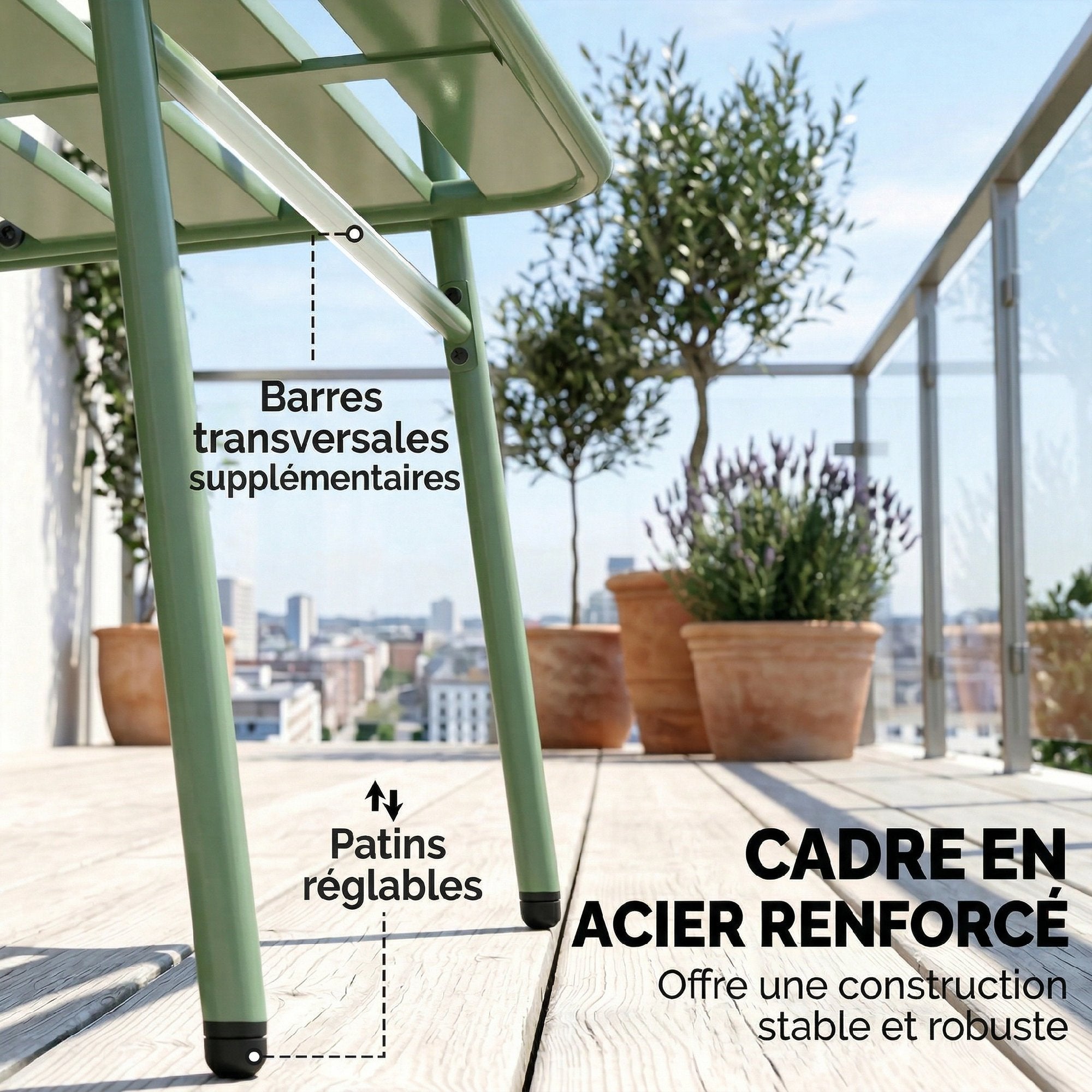 Solarias Salon de Jardin Extérieur en Acier 4 Pièces, Canapé 2 Places, 2 Fauteuils, Table Basse, à Lattes, 112x60x75cm, Vert