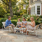 Solarias Salon de Jardin 4 Pièces avec Canapé 2 Places, 2 Fauteuils et Table, en Acier Textilène Verre Trempé, 112x73x74 cm,