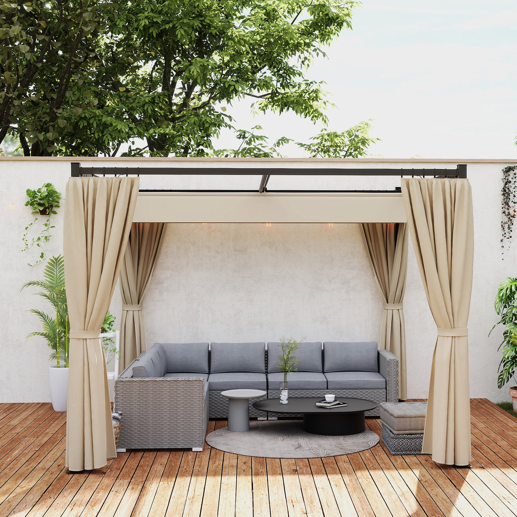 Solarias Pergola 3 x 3 m autoportante avec toit coulissant, 4 parois résistantes aux UV Beige