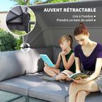 Solarias Salon de jardin extérieur 4 pièces modulaire avec canapé, fauteuil et table basse en verre trempé, coussins inclus,