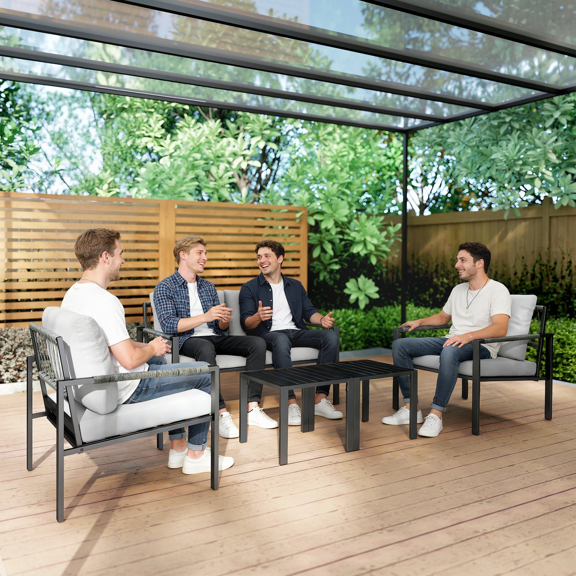 Solarias Ensemble de jardin 4 personnes résistant aux intempéries - ensemble balcon avec canapé 2 places, fauteuils, coussin