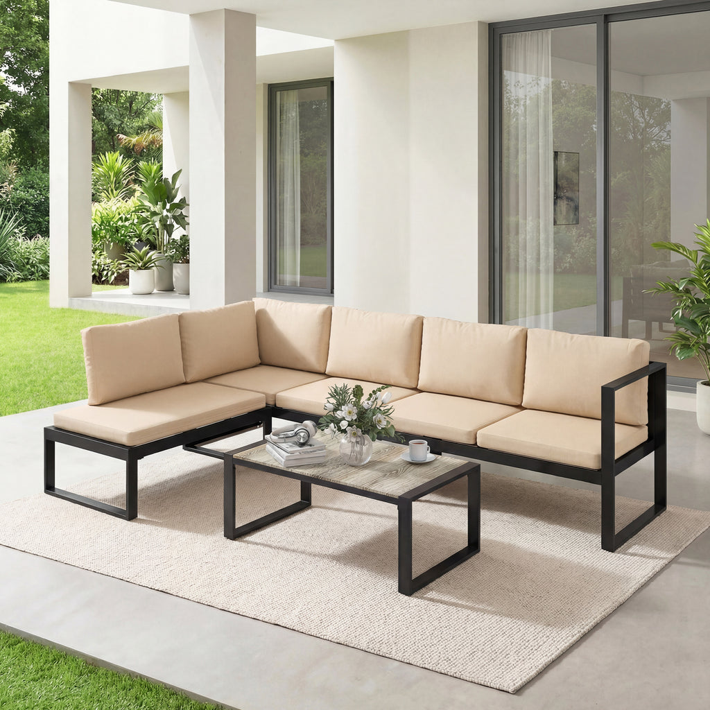 Solarias Ensemble de jardin 4 pièces, ensemble canapé avec 2 canapés 2 places, fauteuil sans accoudoirs, table basse, pour b
