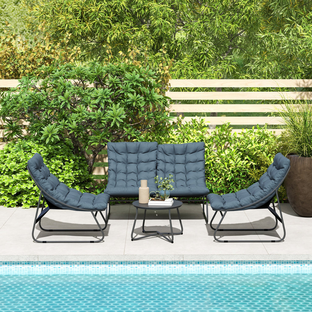 Solarias Ensemble de meubles de jardin 4 places, 2 chaises, 1 canapé double, 1 table avec une surface en verre, coussins épa