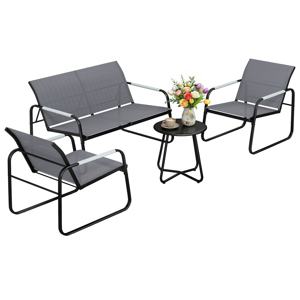 Solarias Set de mobilier de jardin 4 places Respirant Salon de jardin avec canapé 2 places 2 fauteuils Tressage corde Table 