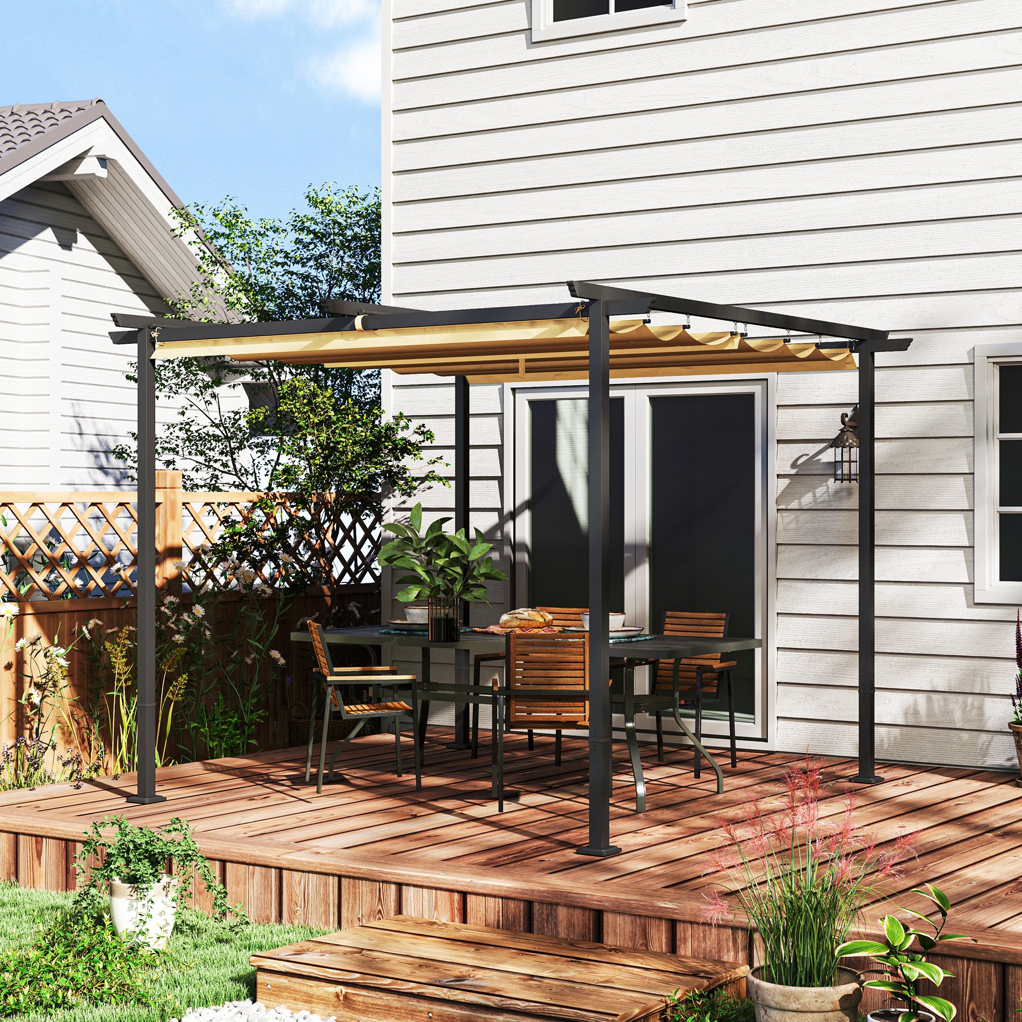 Solarias Pergola de jardin 3 x 3 m avec toit réglable, cadre métallique, protection UPF30+, auvent pour véranda, terrasse, B
