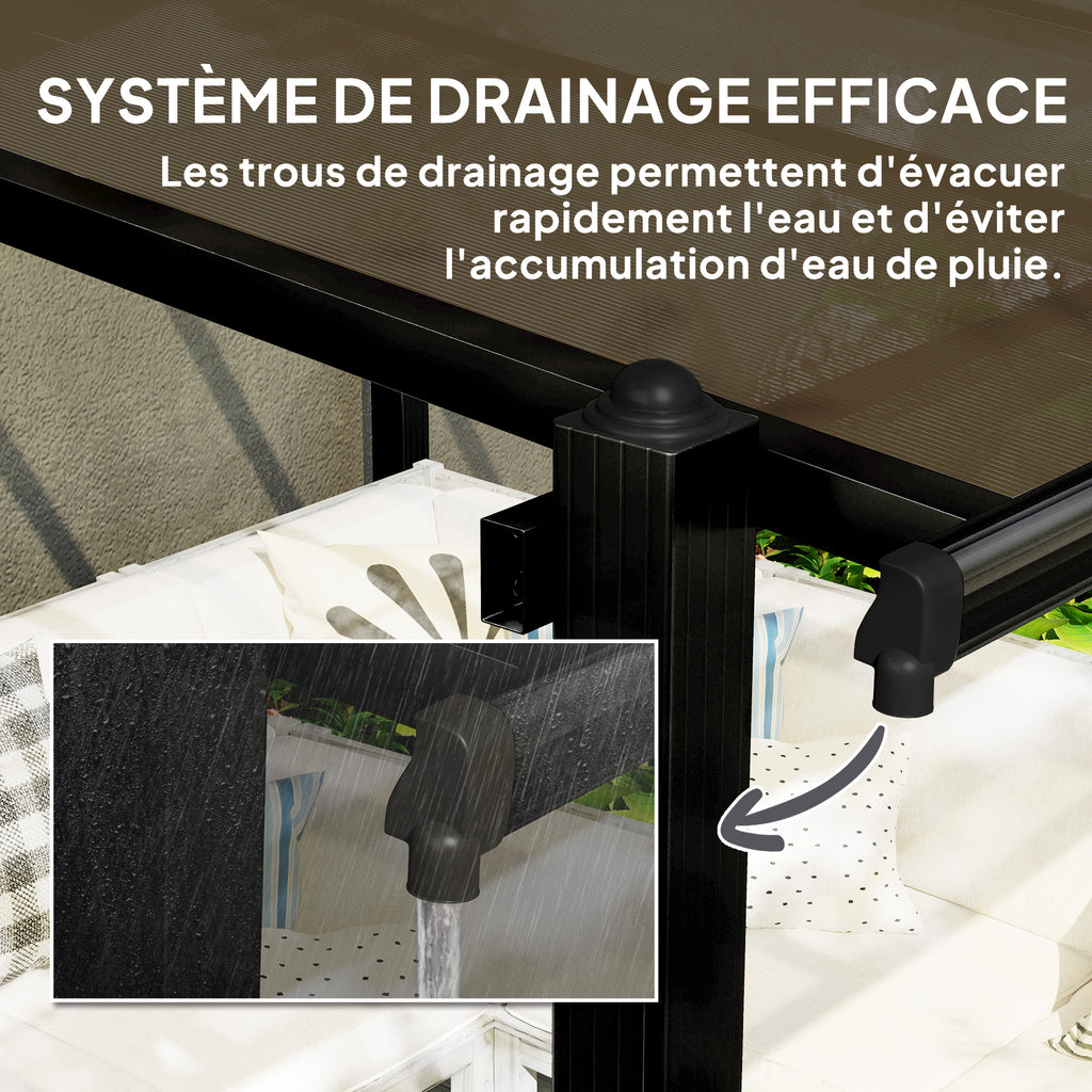 Solarias Pergola jardin extérieur en aluminium 3 x 3 m avec toit en polycarbonate imperméable et système de drainage, gris