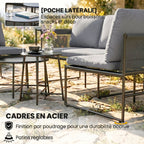 Solarias Salon de Jardin Extérieur 5 Pièces, 2 Canapés, 2 Tables, 1 Chaise, Pochette de Rangement, 182x167x65cm, Gris Foncé