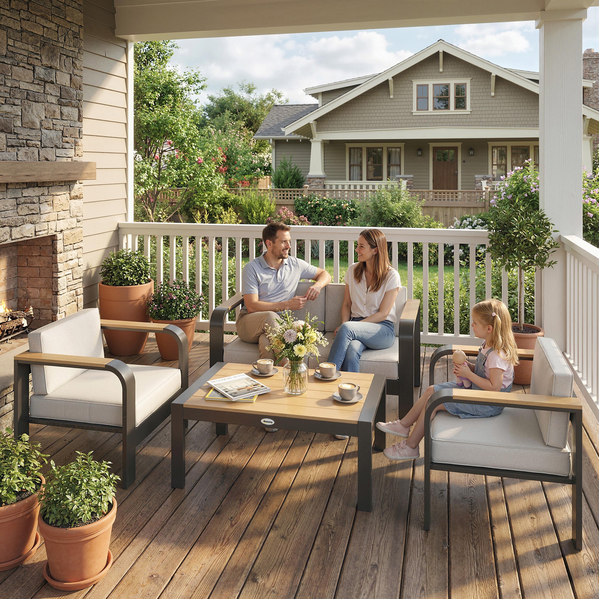 Solarias Ensemble de jardin en aluminium pour 4 personnes résistant à l'eau extra profond avec canapé 2 places et 2 fauteuil