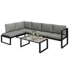 Solarias Salon de Jardin Extérieur d'Angle 5 Personnes avec 2 Canapés, Chaise Sans Accoudoirs, Table Basse, Gris Foncé