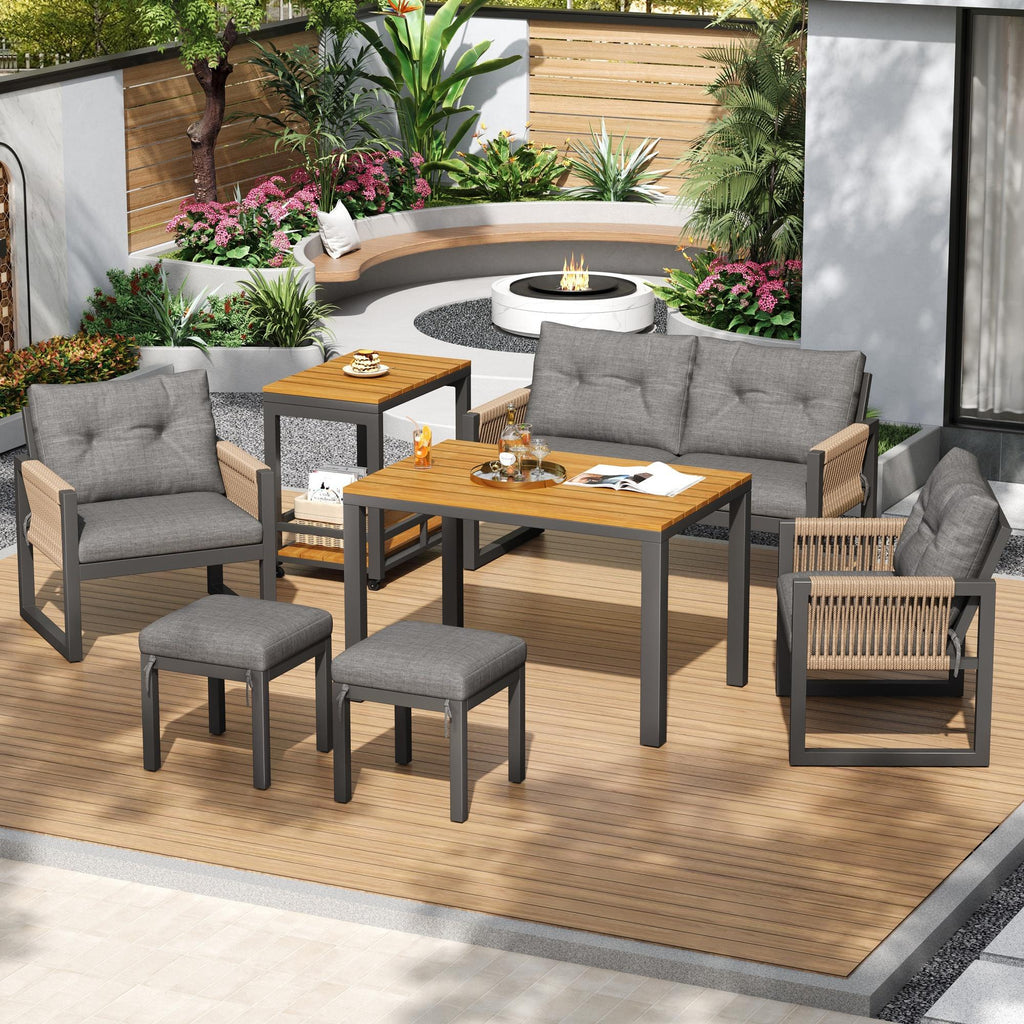 Solarias Ensemble canapé d'extérieur moderne, table amovible, accoudoirs tressés et coussins d'assise épais, Gris+Couleur na