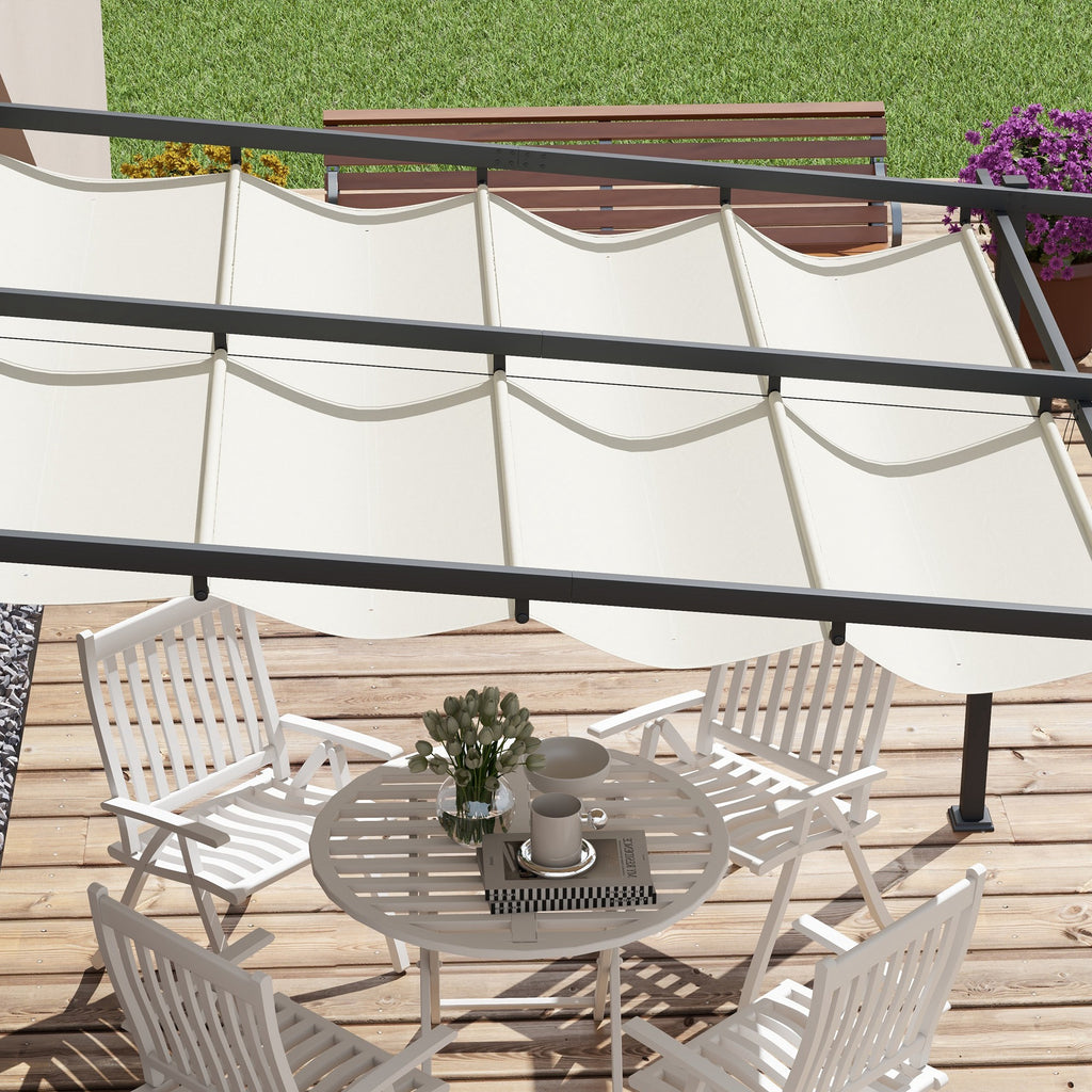 Solarias Pavillon de jardin 3 x 3m, auvent rétractable, montage mural, cadre en métal, Blanc crème