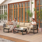 Solarias Ensemble de jardin 4 pièces, ensemble canapé avec 2 canapés 2 places, fauteuil sans accoudoirs, table basse, pour b
