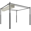 Solarias Pergola de jardin exterieur 3 x 3 m avec toit rétractable et fixation magnétique, abri soleil UPF30+, crème