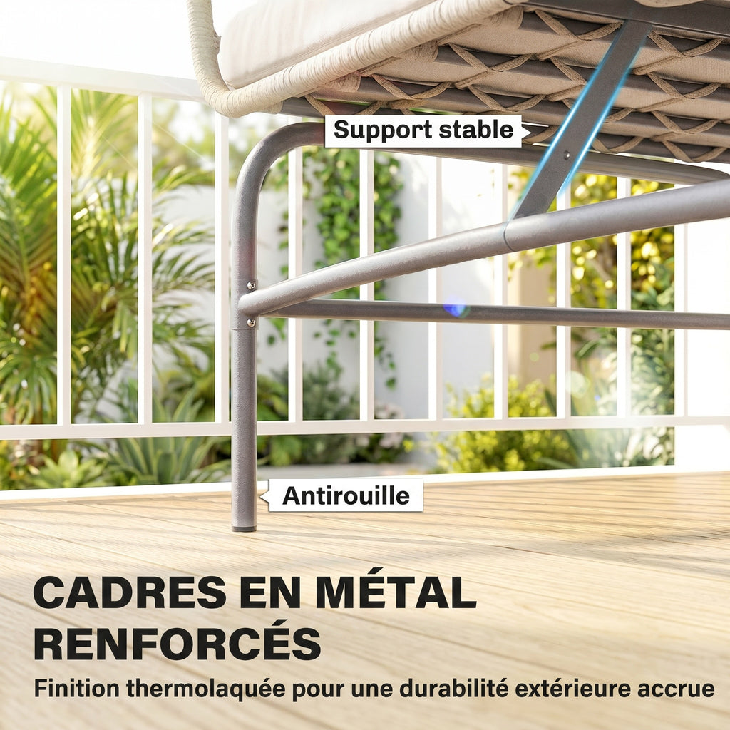 Solarias Canapé de Jardin 2 Places en Résine Tressée Coussins Épais Anti-glisse 120 x 67 x 79 cm Marron