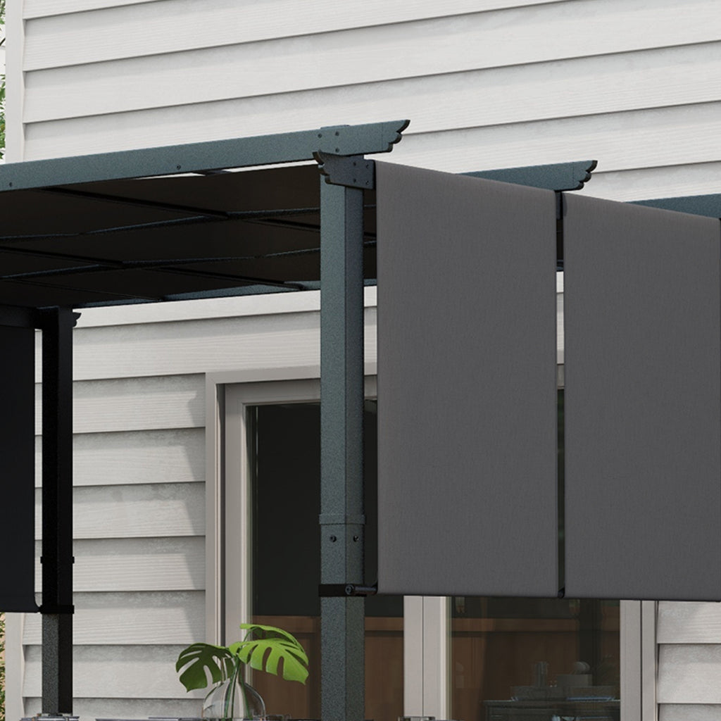 Solarias Pergola avec 3 toiles coulissantes 3,5 x 3 x 2,35 m structure acier noir toile polyester gris foncé