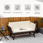 Solarias Canapé lit de jardin extensible 3 places grand confort 4 coussins écru inclus résine tressée imitation rotin chocol