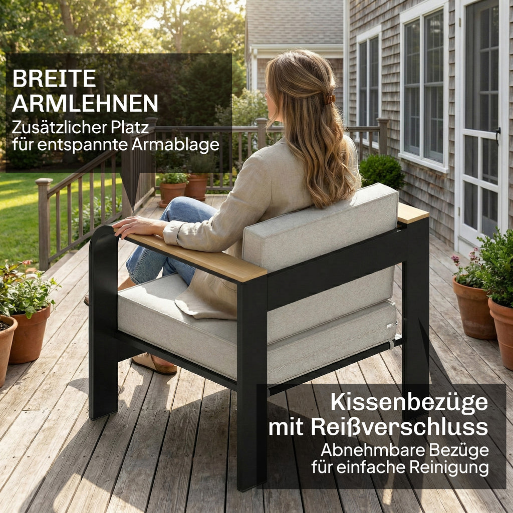 Solarias Ensemble de jardin en aluminium pour 4 personnes résistant à l'eau extra profond avec canapé 2 places et 2 fauteuil