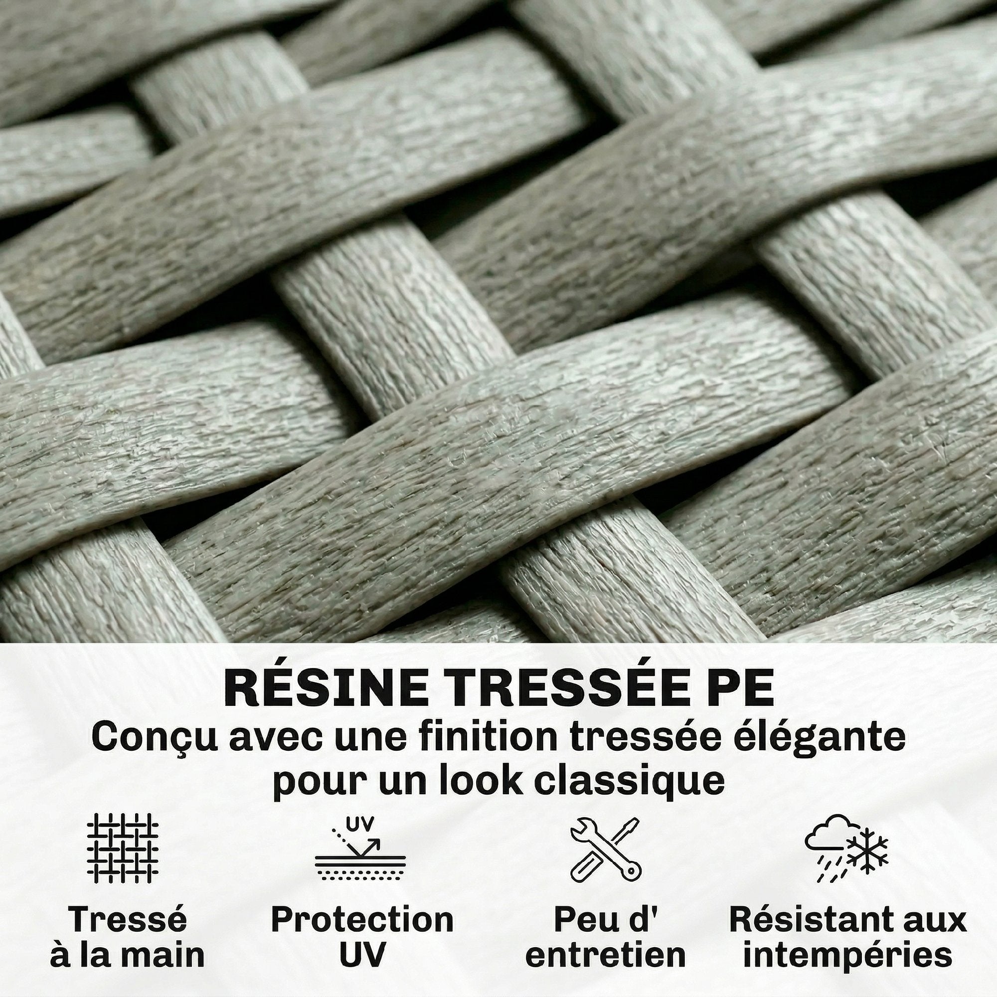 Solarias Salon de Jardin d'Angle en Résine Tressée 5 Places Modulable avec Méridienne Réglable avec Table en Composite Gris