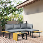 Solarias Salon de Jardin d'angle modulable avec table basse aluminium 5 places 3 pièces 8 coussins inlcus gris foncé