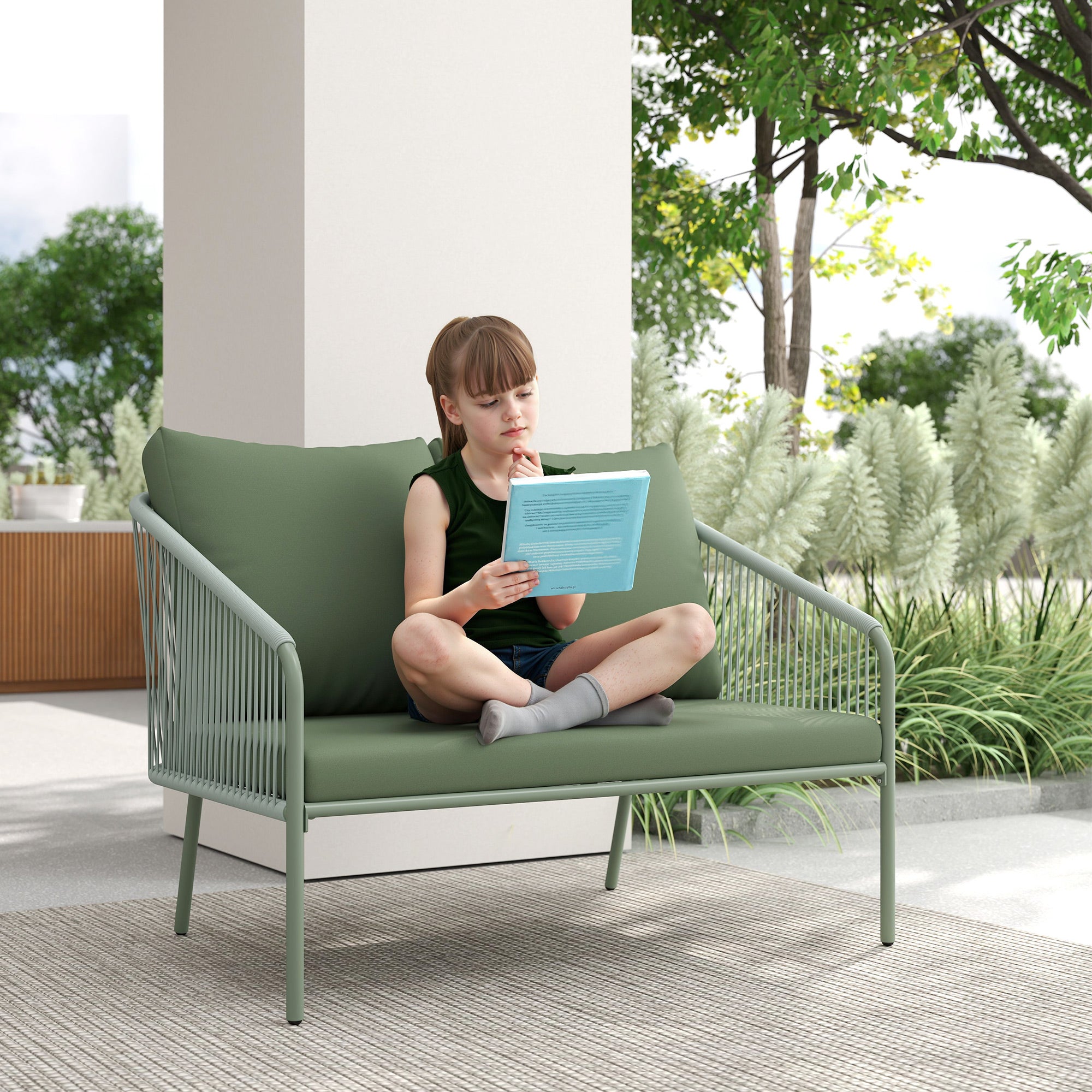 Solarias Canapé de jardin 2 places en résine tressée avec coussins canapé d'extérieur accoudoirs cadre en acier 112x72x76cm 