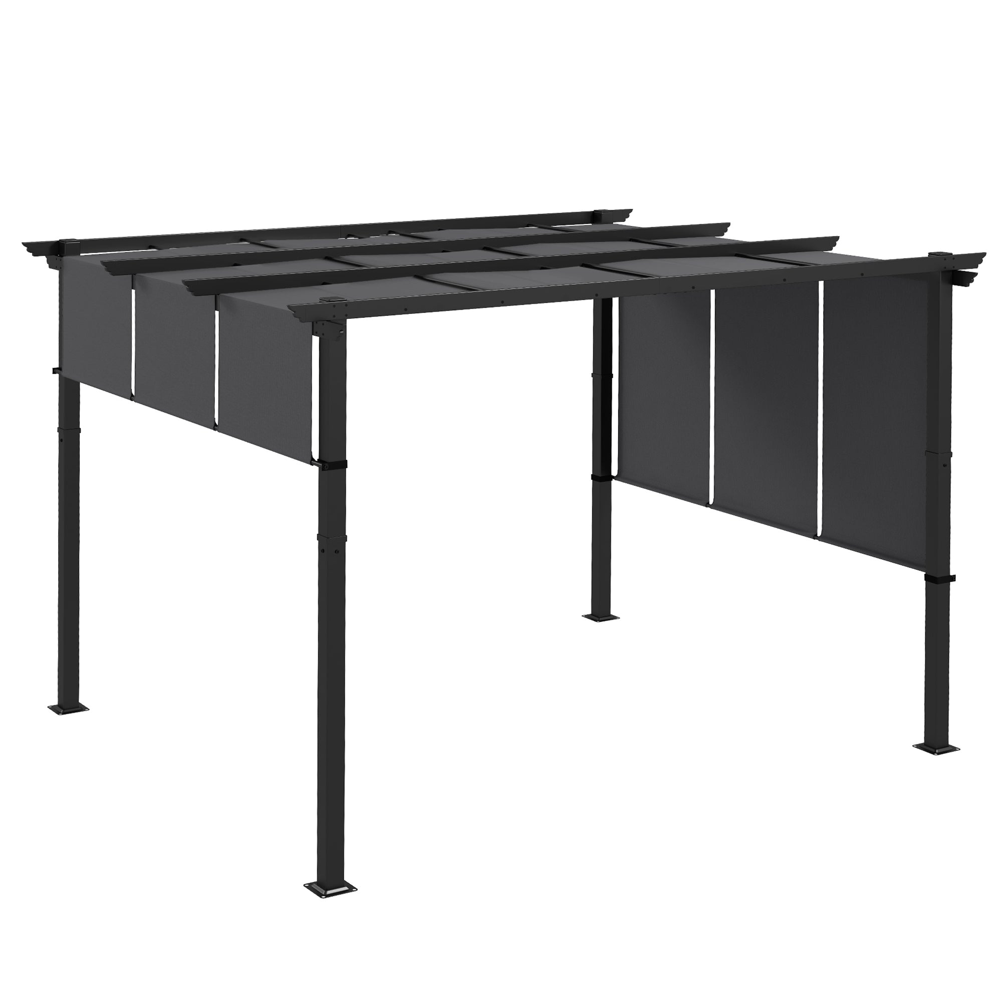 Solarias Pergola avec 3 toiles coulissantes 3,5 x 3 x 2,35 m structure acier noir toile polyester gris foncé