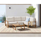 Solarias Salon de jardin canapé d'angle SANTA - Aluminium effet bois - 5 personnes - Ecru